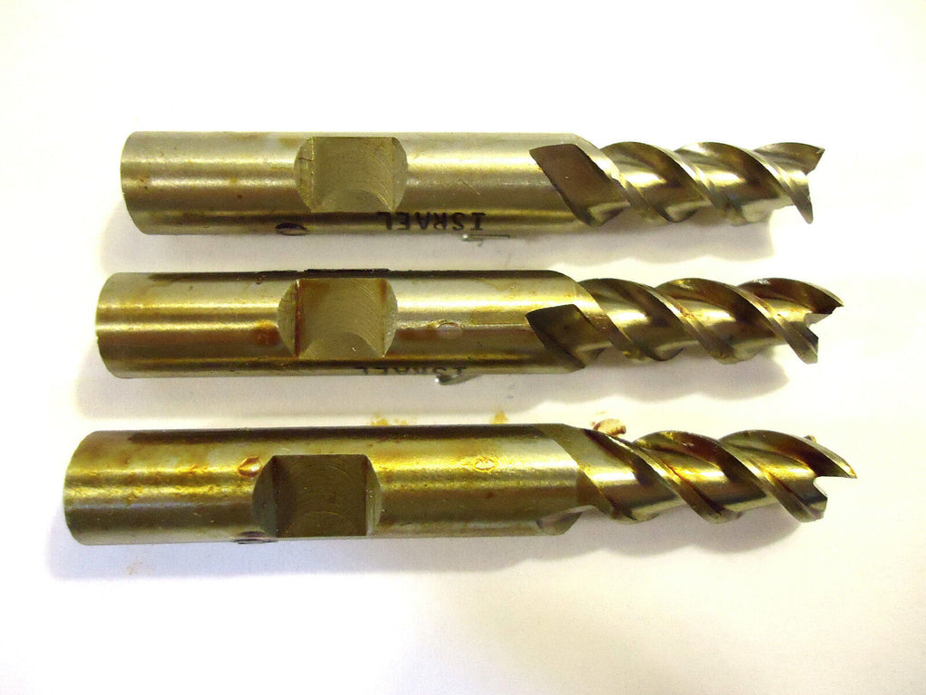 End Mills, 3 Pieces, 1 Lot, Hanita, Israel, 3 Flute, 5/16”x3/4” LOC, 3/8” Shank.