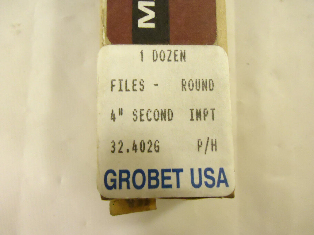 Grobet File, Mascot Div., India, 4" Long Round Files, 2nd Cut, 1 Box - 12 Files.