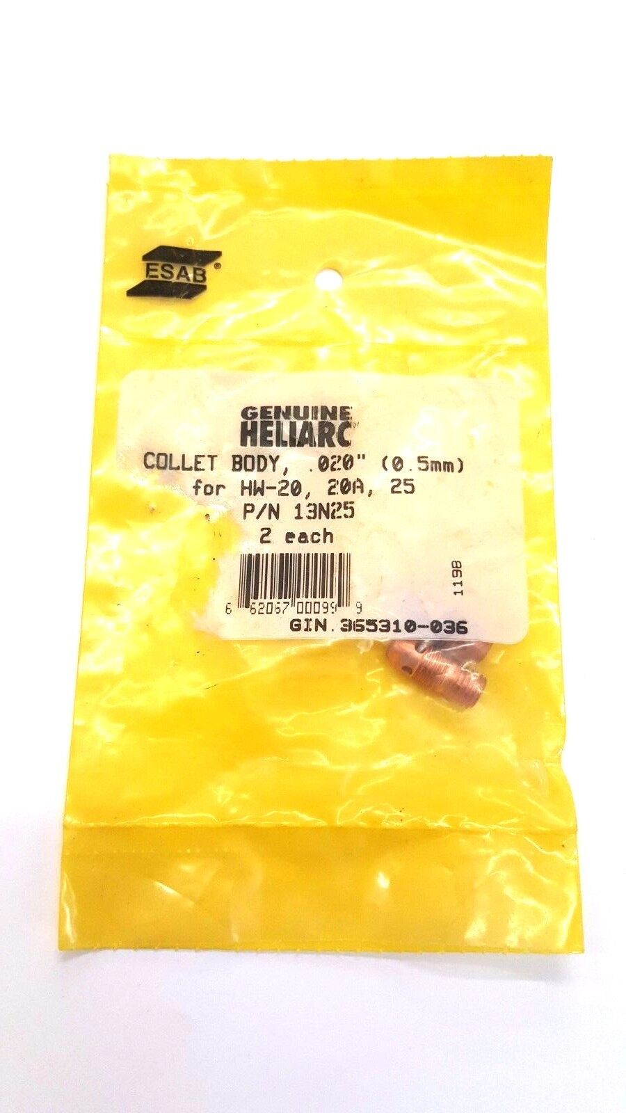 Genuine ESAB Heliarc TIG  Collet Body for HW-20, 20A, 25 Torches (Various Sizes)