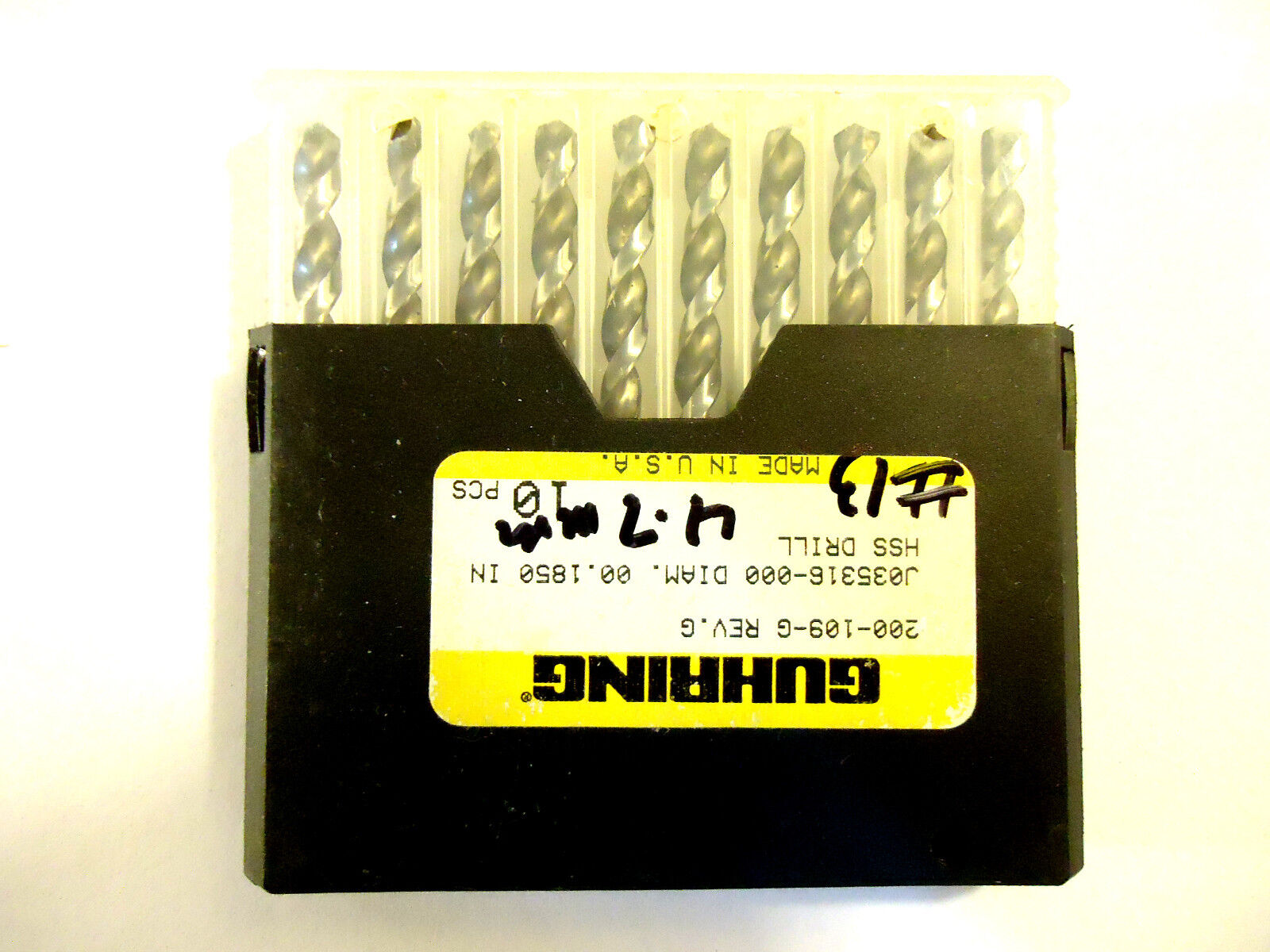 GUHRING Drill Bits 10 pcs, .1850”, #13, 4.7mm, Right Hand, New/Other.