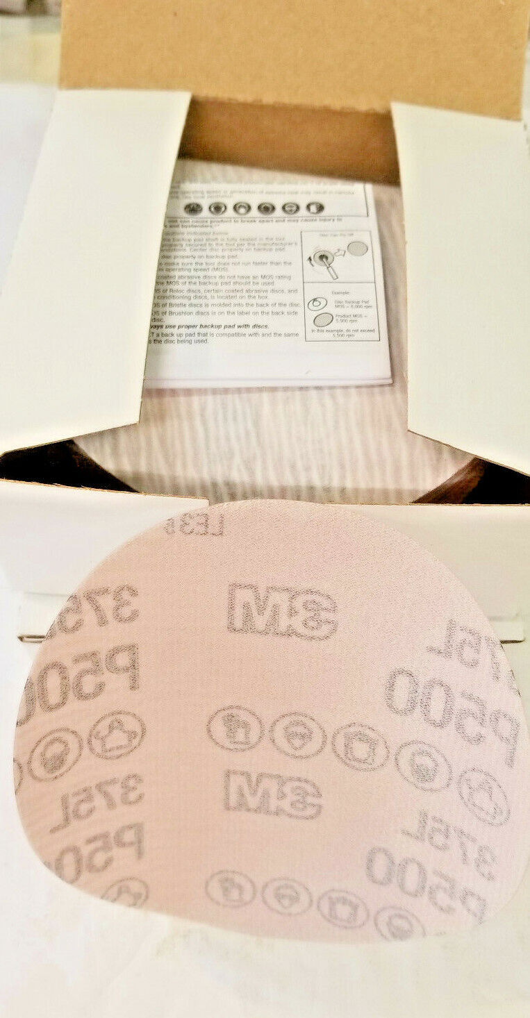 3M Hookit 5" (127mm) Film 375L Sanding Discs, 500 Grit, 100 discs, # 55706, USA