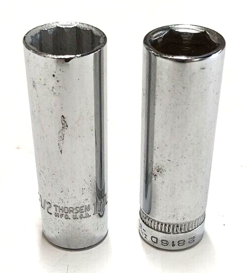 1/4  Drive 1/2 inch, 1 ea 6 & !2 Point Deep Sockets Made in USA, Assorted Brands