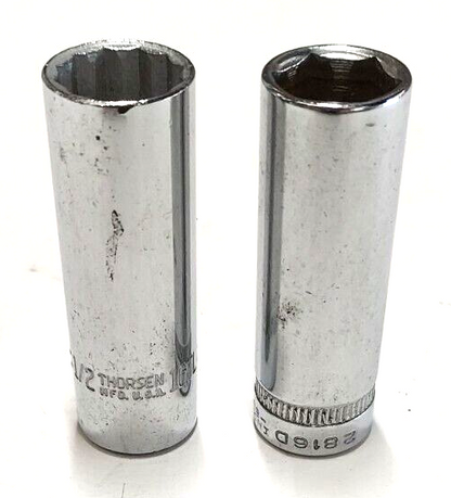 1/4  Drive 1/2 inch, 1 ea 6 & !2 Point Deep Sockets Made in USA, Assorted Brands