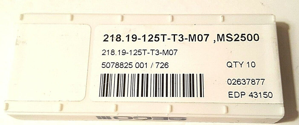 218.19-125T-T3 M07 SECO INSERTS Grade MS2050 - Carbide CVD, 6pcs, EDP 43150, NEW