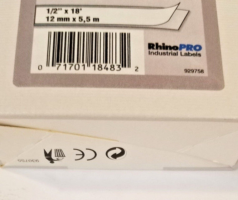 Dymo Permanent Polyester Tape P/N 18483, 1/2" x 18',Black on White,Rhino Pro,OEM