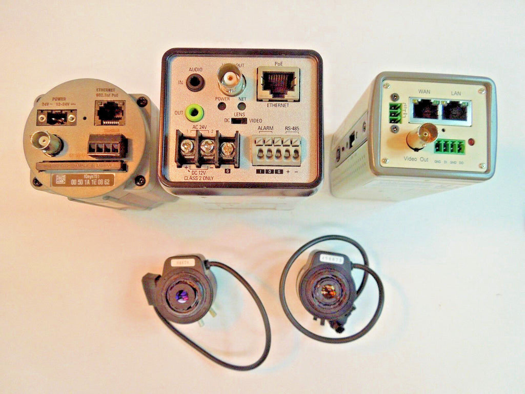 5 Pc LOT- IQeye 751; IP Box Cam 5300; Samsung SNC-550; 2 Pentax 3-8mm CCTV Lens