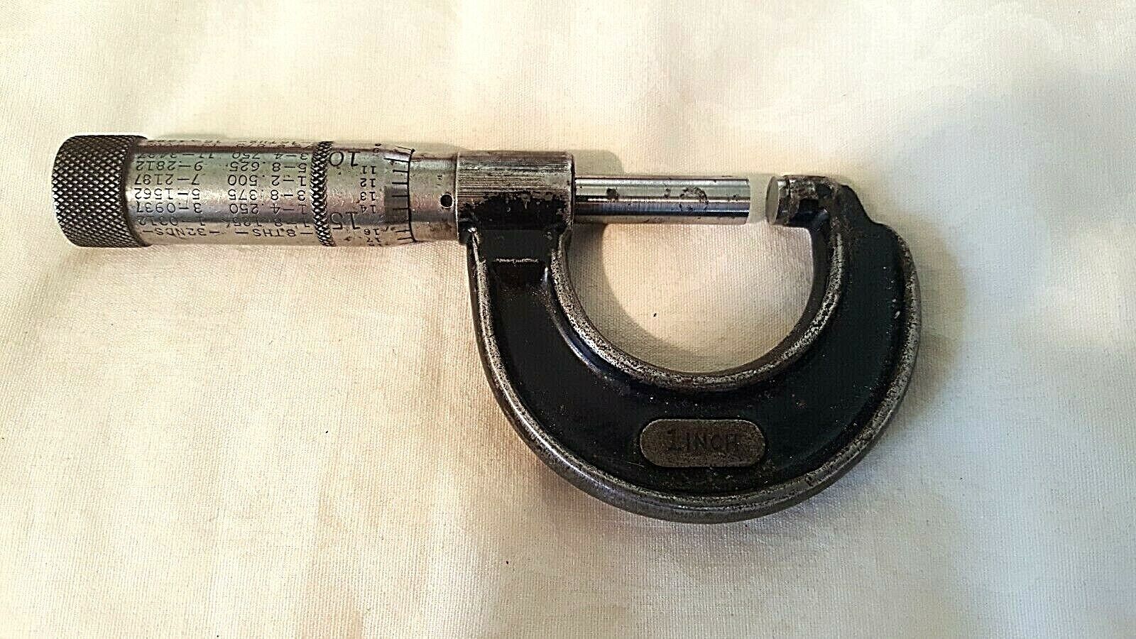 Vintage THE L.S. STARRETT CO. 0-1" Outside Micrometer, .001", Eyeglass Case