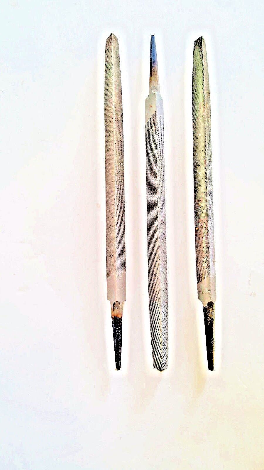 10" (250mm) Three Square 2nd Cut Files, Grobet File Company, 3 pcs, NEW, India