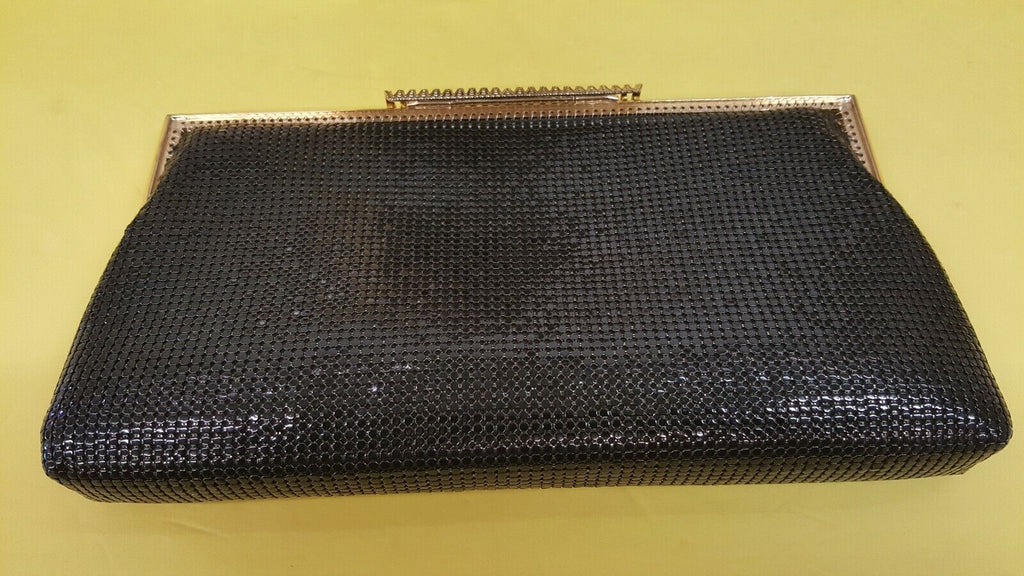 VINTAGE FAY SWAFFORD 70'S ORIGINAL BLACK MESH EVENING CLUTCH BAG, MINT