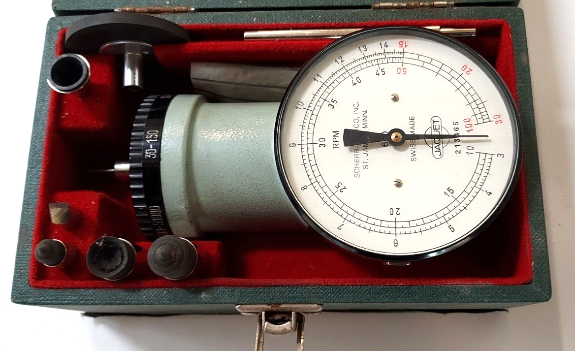 VTG JAQUET Mechanical Hand Tachometer Set, Model 630 Handles 30-50000 RPM, Swiss