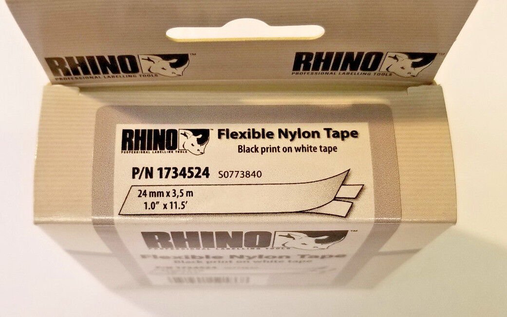 DYMO Rhino Flexible Nylon Industrial Label Tape 1" x 11-1/2 Feet - Black & White