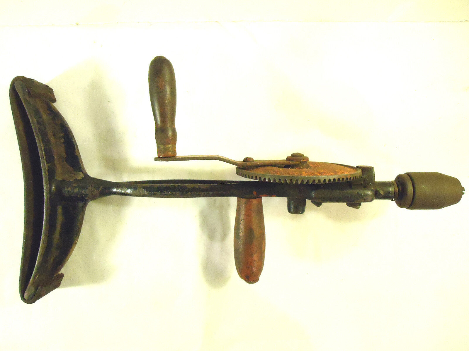 Vintage Goodell Pratt Two-Speed Breast Drill with Leather Strap Breast Plate.