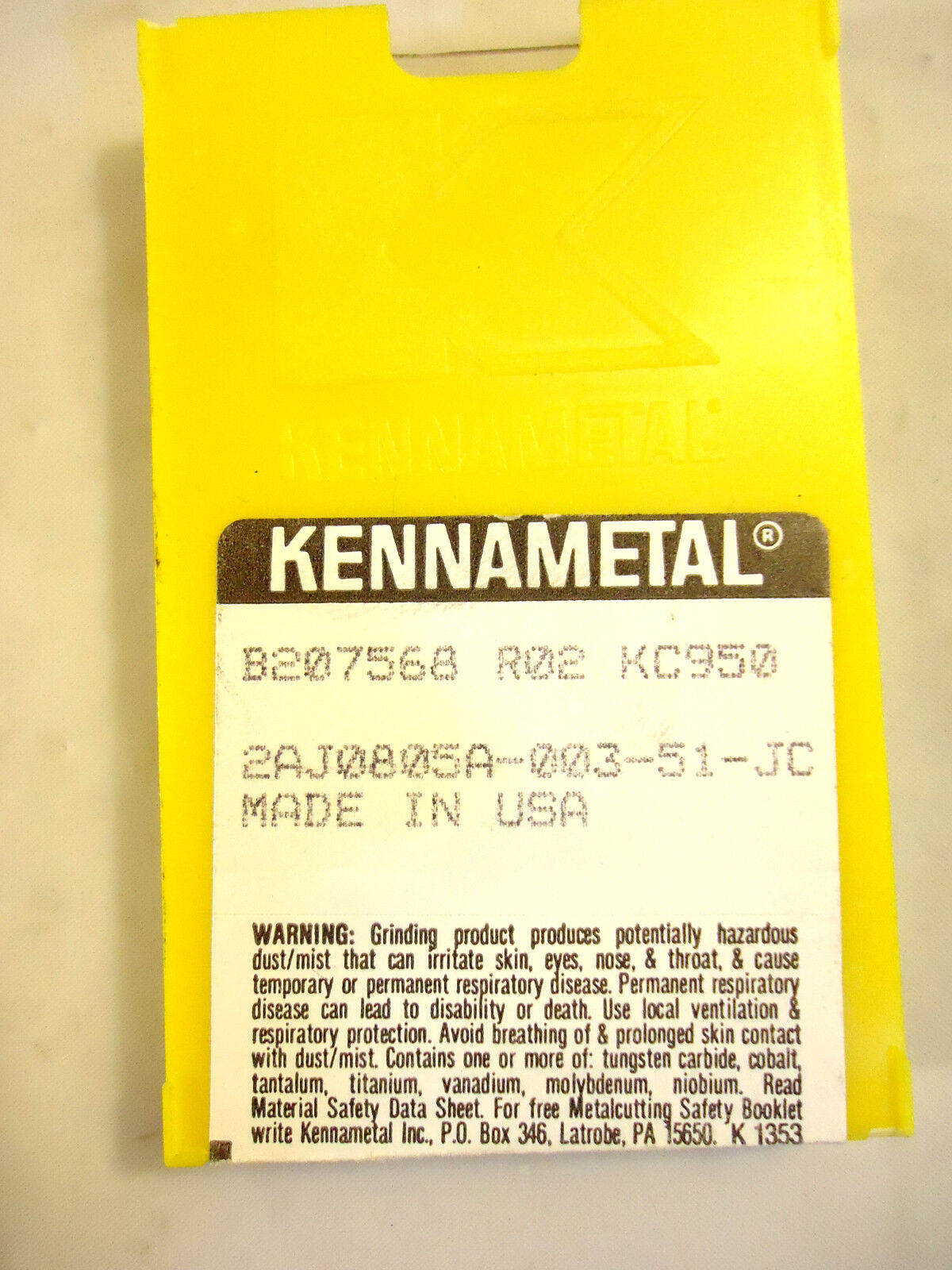 Kennametal Carbide Inserts, 10pcs, B207568 R02 KC950, New.
