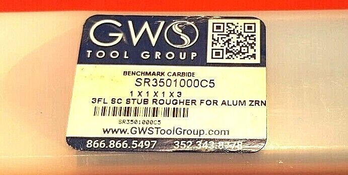 1" 3 Flute 1" LOC Benchmark Carbide Roughing End Mill, Alum ZRN #35010000C5, NEW