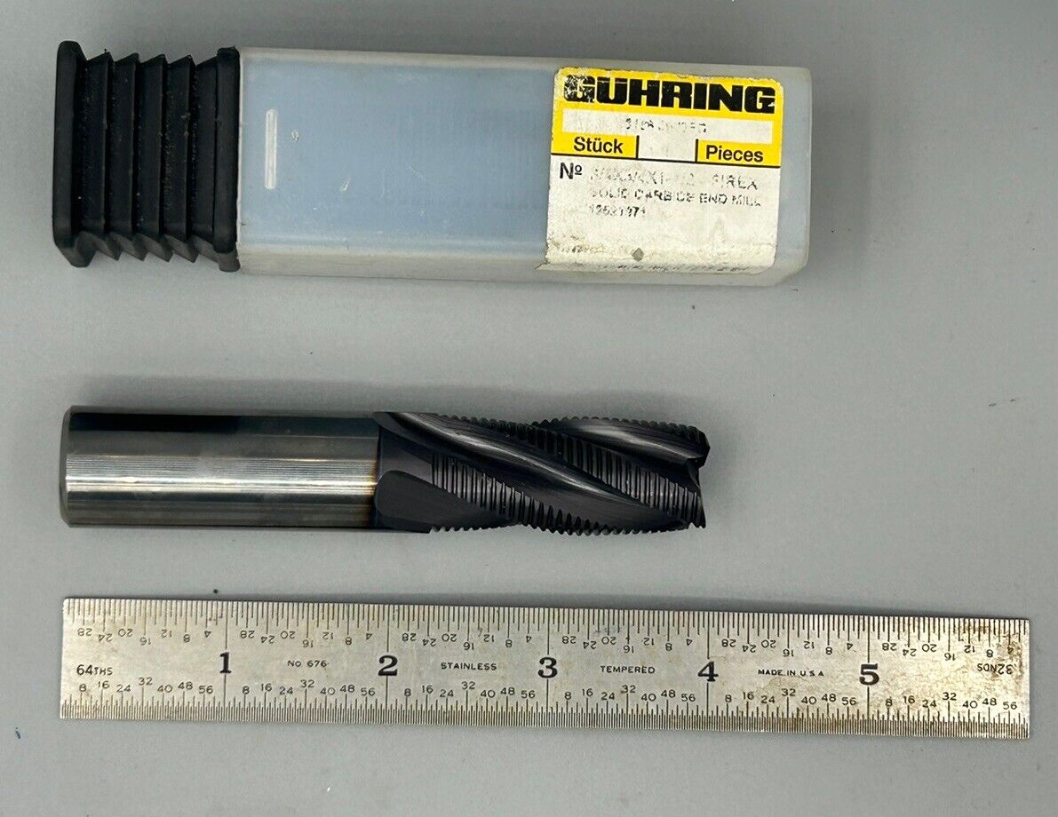 Guhring 3/4”, 4 Flute, Solid Carbide Roughing Endmill (21971)