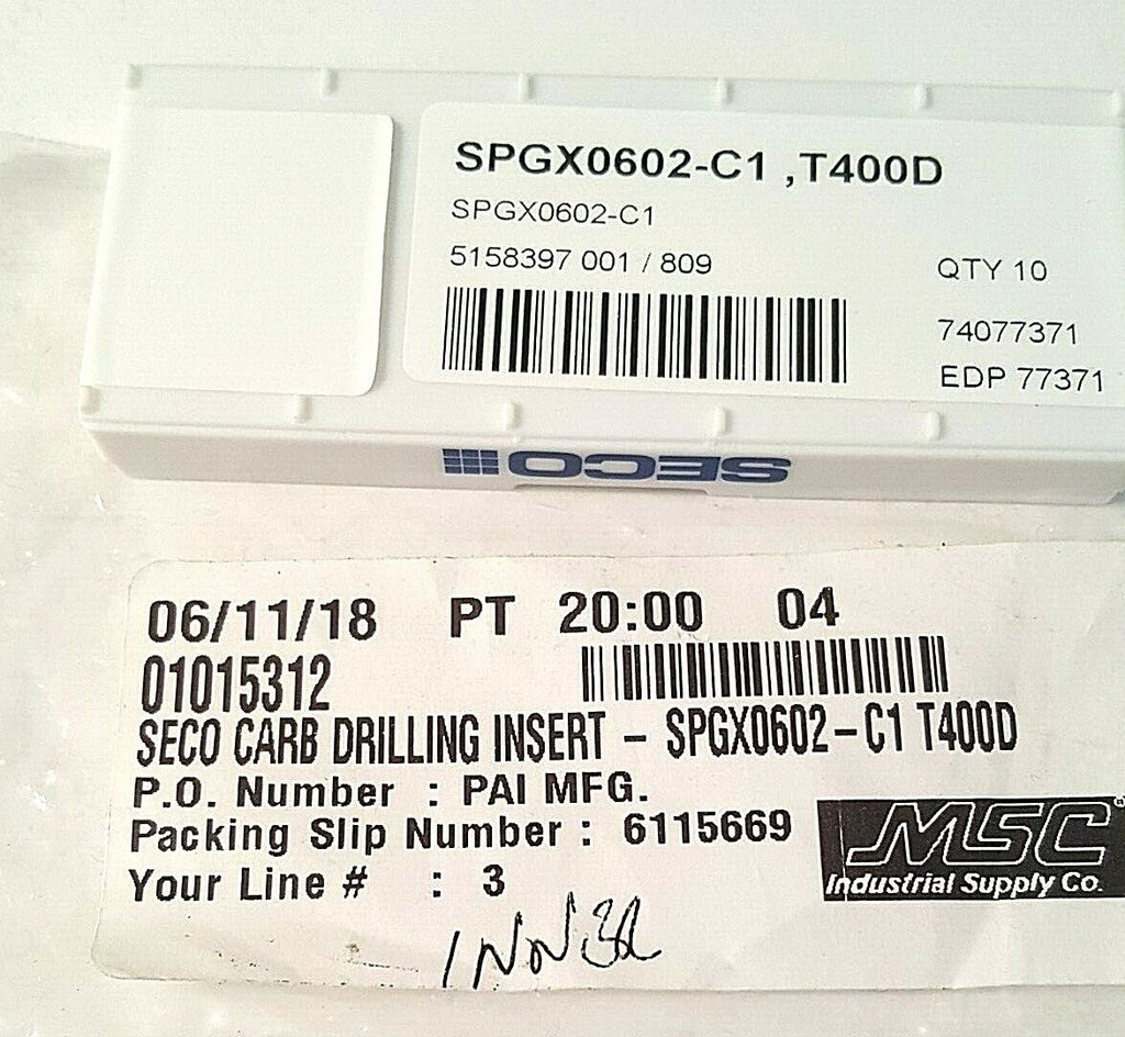 SECO SCGX060204-P2 and SCGX0602-C1 Carbide Indexable Drill Inserts 9pcs. ea.