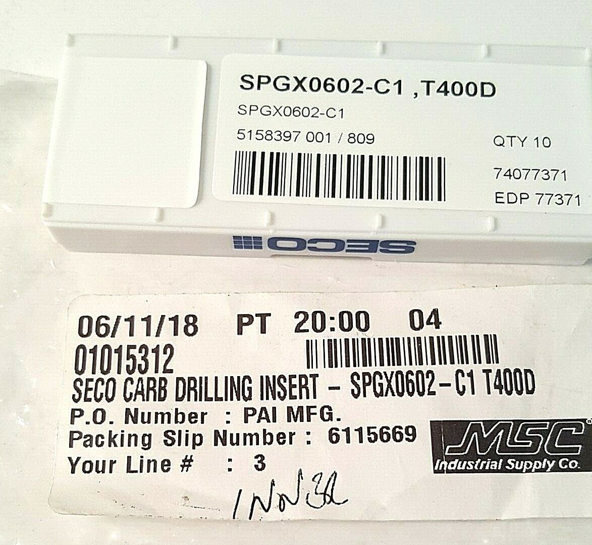 SECO SCGX060204-P2 and SCGX0602-C1 Carbide Indexable Drill Inserts 9pcs. ea.
