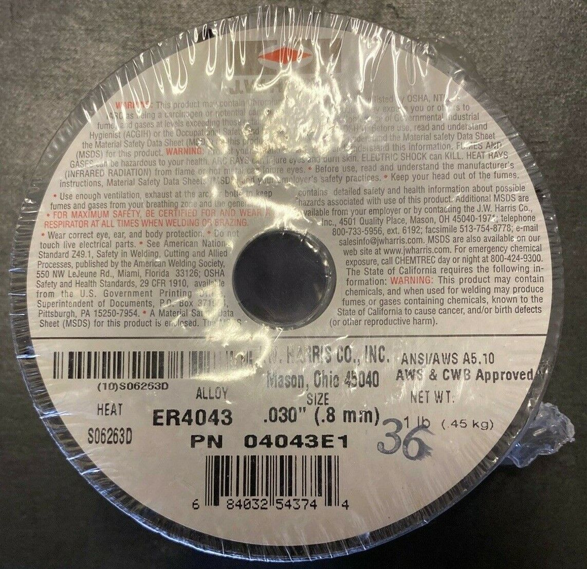 J.W. Harris Co.,Inc. Er4043, .030 (.8mm) 1lb. Roll Mig Wire