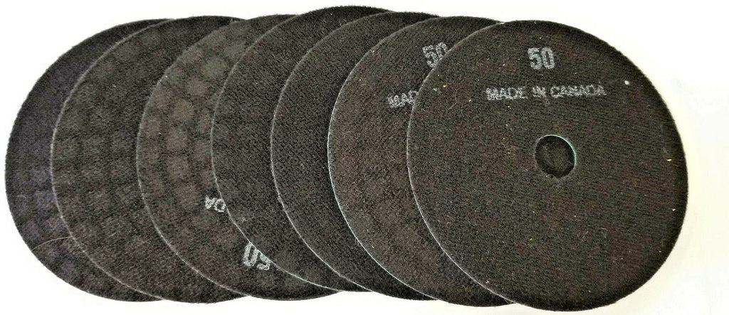 5" Resin Diamond Discs, 7 Pieces, 50 Grit, Hook & Loop Backing, 3/4" Center Hole