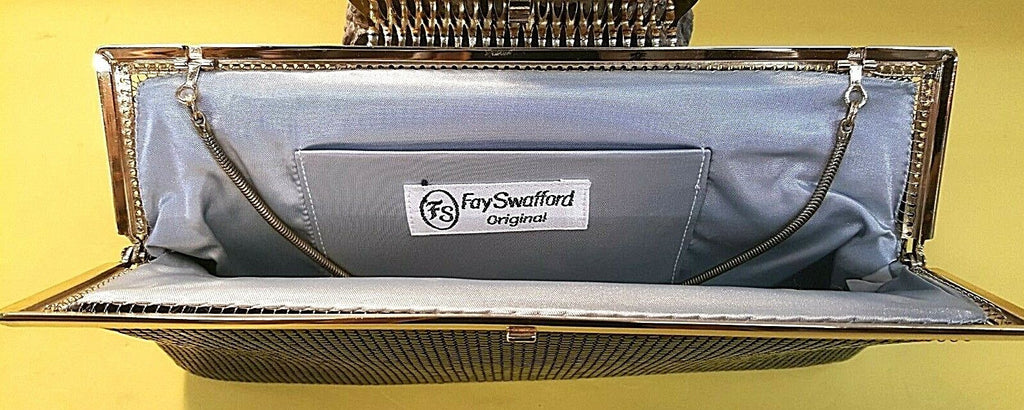 VINTAGE FAY SWAFFORD 70'S ORIGINAL BLACK MESH EVENING CLUTCH BAG, MINT