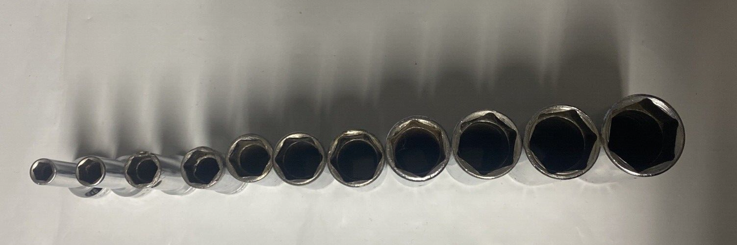 Snap-on 11pc Deep Socket Set, 3/8” Drive, 1/4”-7/8”. 6pt.