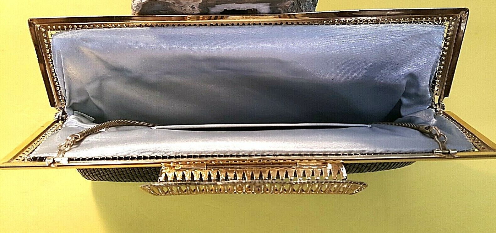 VINTAGE FAY SWAFFORD 70'S ORIGINAL BLACK MESH EVENING CLUTCH BAG, MINT