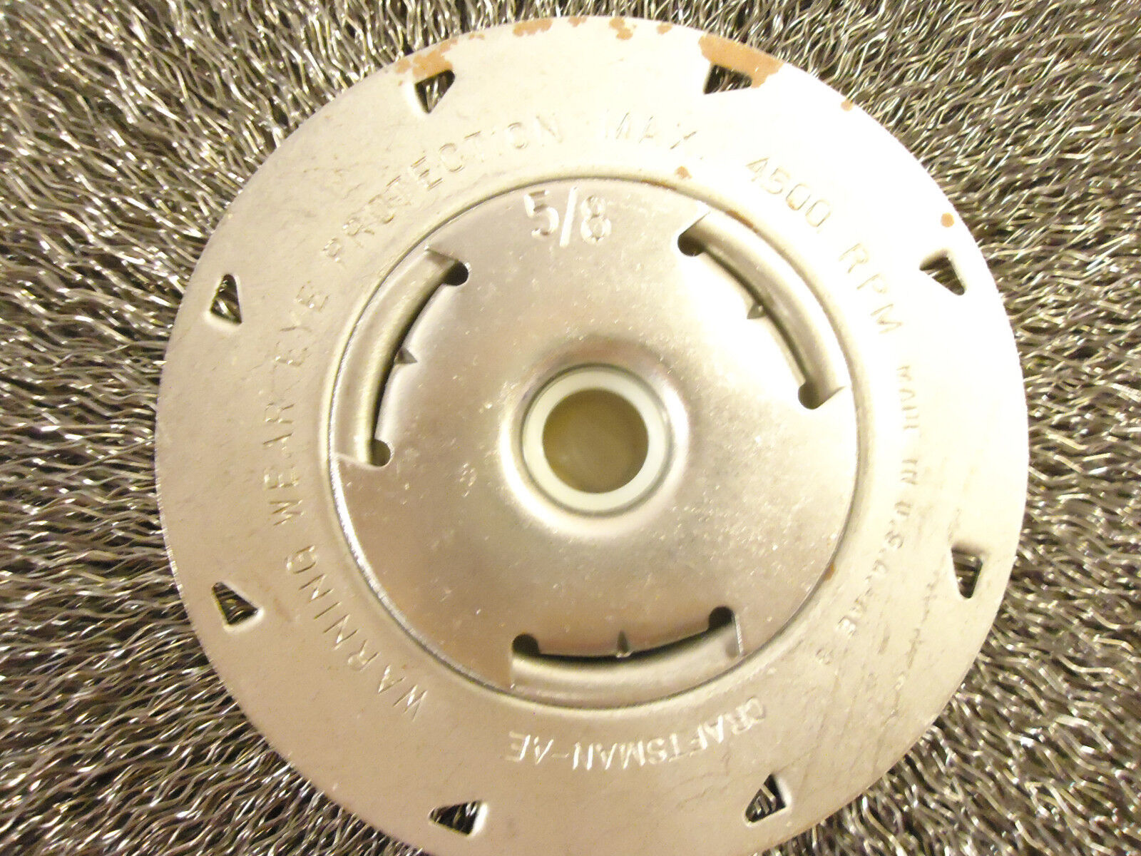 8" Crimped Wire Wheel, 1" Thick, 5/8" Bushings, .014 Wire, Craftsman, New, USA.