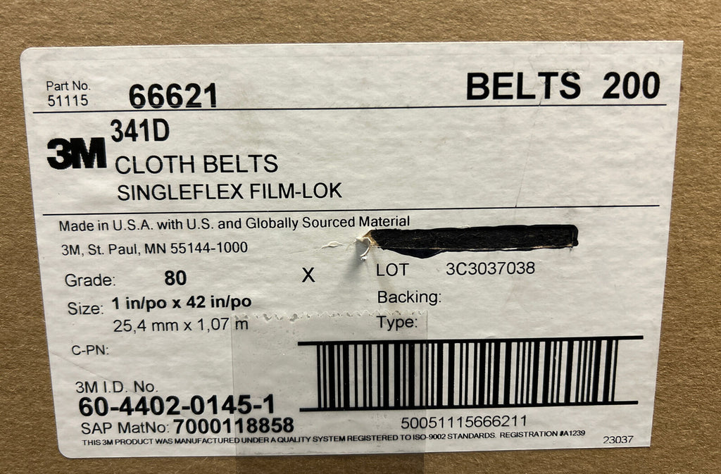 3m 361D, 80 Grit 1”x42” Sanding Belts Aluminum Oxide (200 Count)