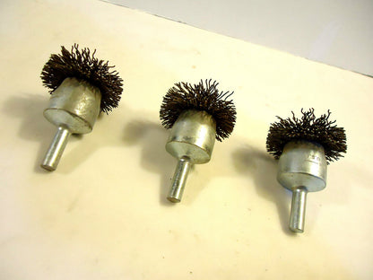 Wire Brushes, USA Made, ¼” Shank with Mushroom Head, 3Piece Lot, New/Other