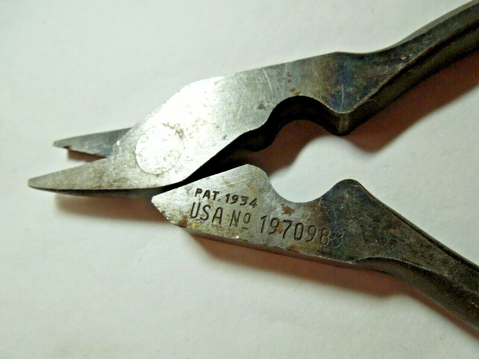 Vintage UTICA TOOLS BX100, BX Conduit Electricians Pliers, S.P.A,C., PAT. 1934