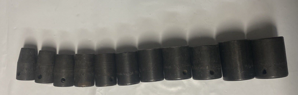 Snap-on Impact Sockets, 11pc, 1/2”drive, 3/8”-1”, 6 Point.