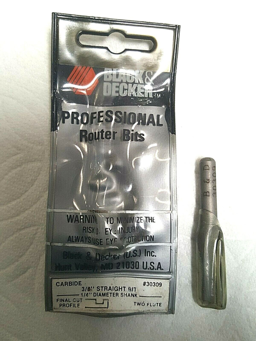 B&D 3/8" Straight Carbide Router Bit, 2 Flute, #30309, NEW, Original PKG.