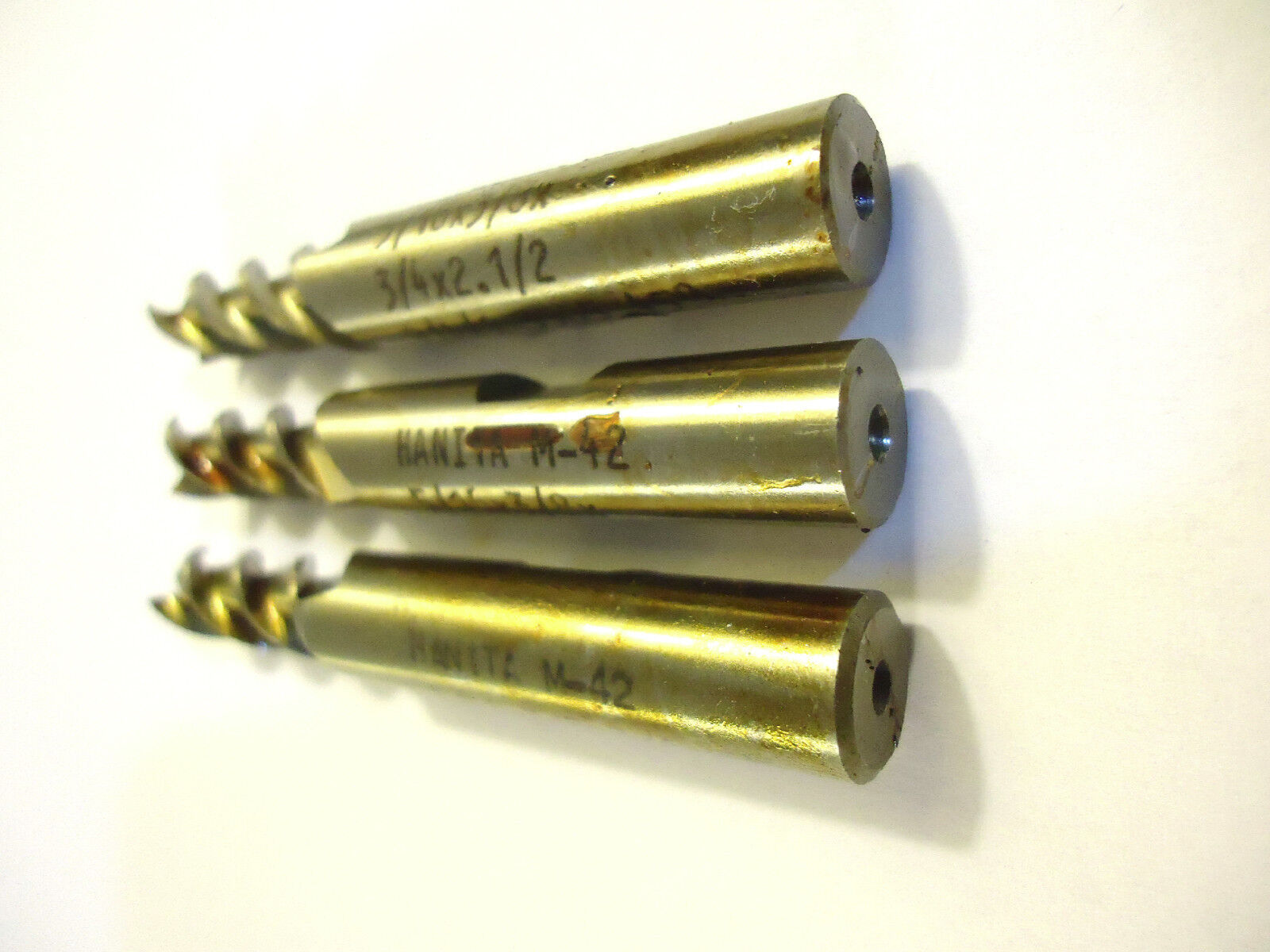 End Mills, 3 Pieces, 1 Lot, Hanita, Israel, 3 Flute, 5/16”x3/4” LOC, 3/8” Shank.