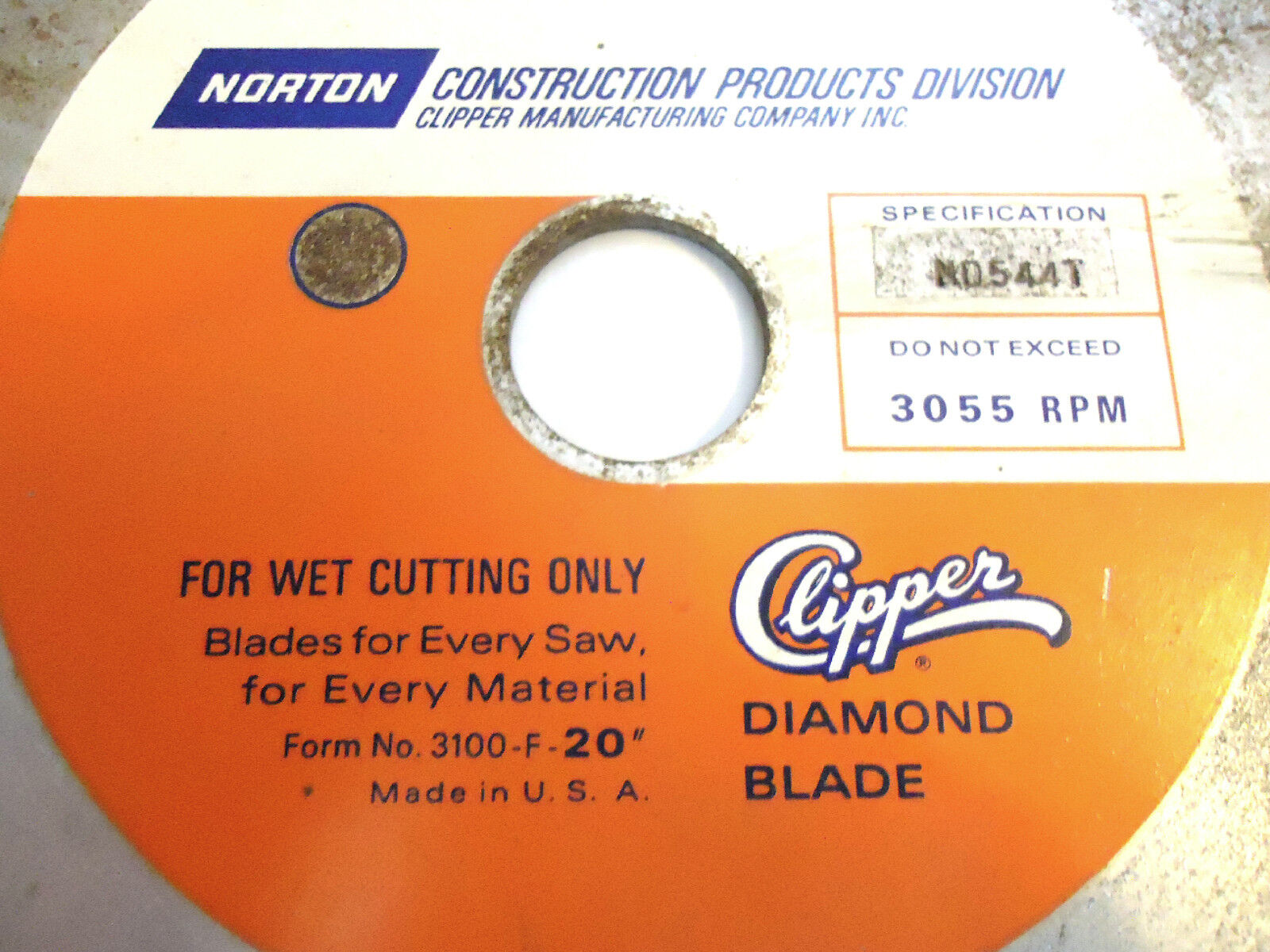 Diamond Blade, 20”, Norton Clipper, USA, Segmented, Wet, New/Other.