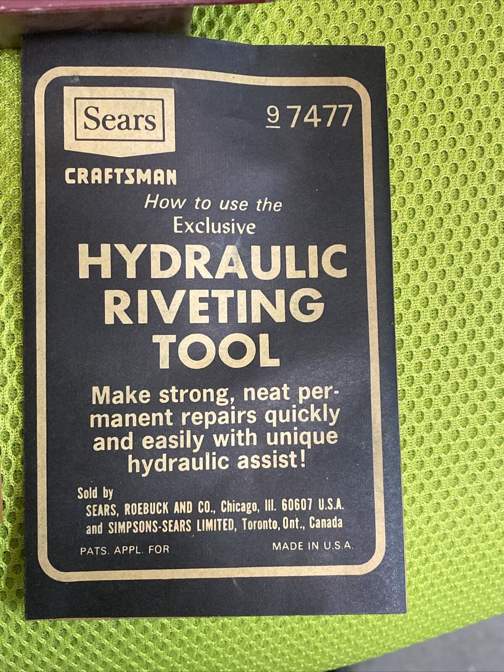sears craftsman hydraulic riveting tool, 97477.