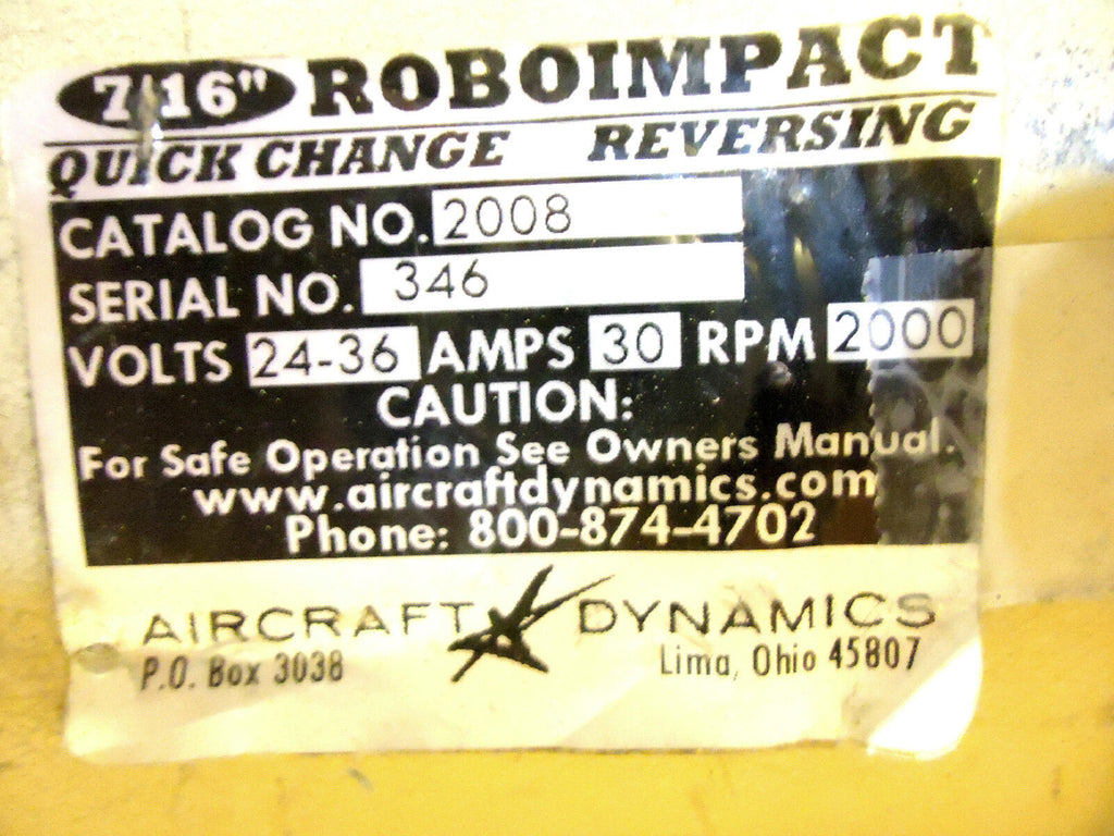 ROBOIMPACT Cat. No. 2008 Quick Change 7/16” Pistol Grip Impact Wrench Set, Used.