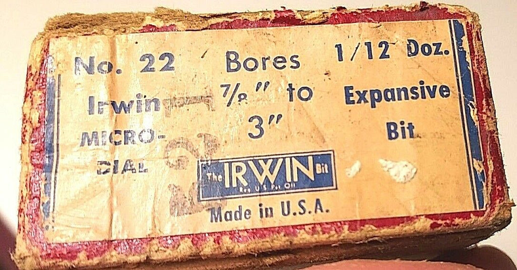 Vtg. Irwin Micro-Dial Expansive Wood Bit No.22 Bores 7/8'' To 3'' With Box