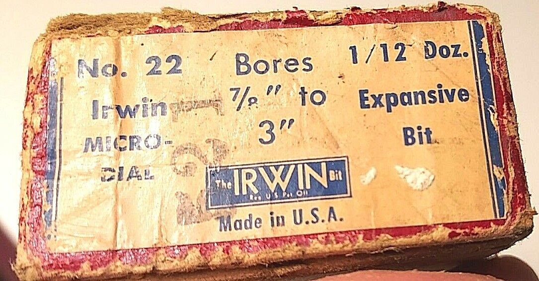 Vtg. Irwin Micro-Dial Expansive Wood Bit No.22 Bores 7/8'' To 3'' With Box