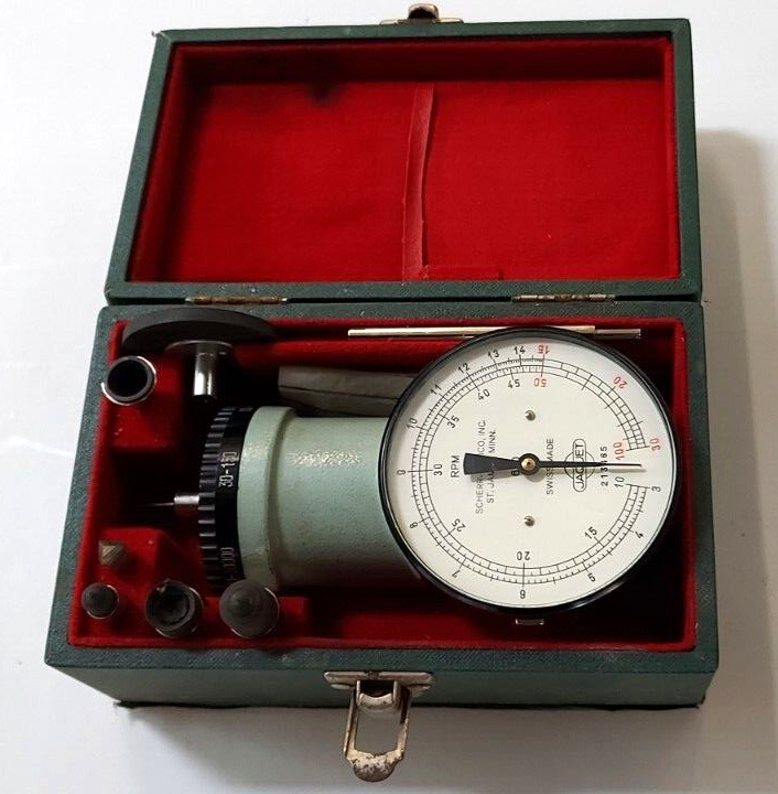 VTG JAQUET Mechanical Hand Tachometer Set, Model 630 Handles 30-50000 RPM, Swiss