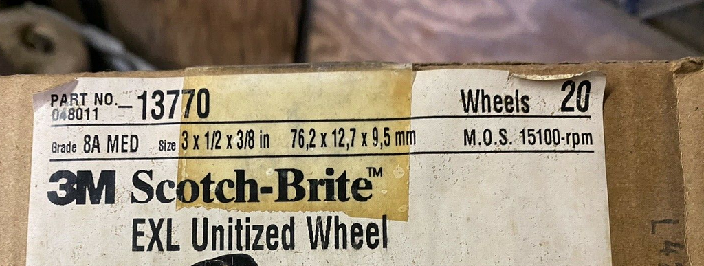 3M Scotch-Brite EXL Unitized Wheels 8A Med 3" x 1/2" x 3/8", 4 Wheels, No. 13770