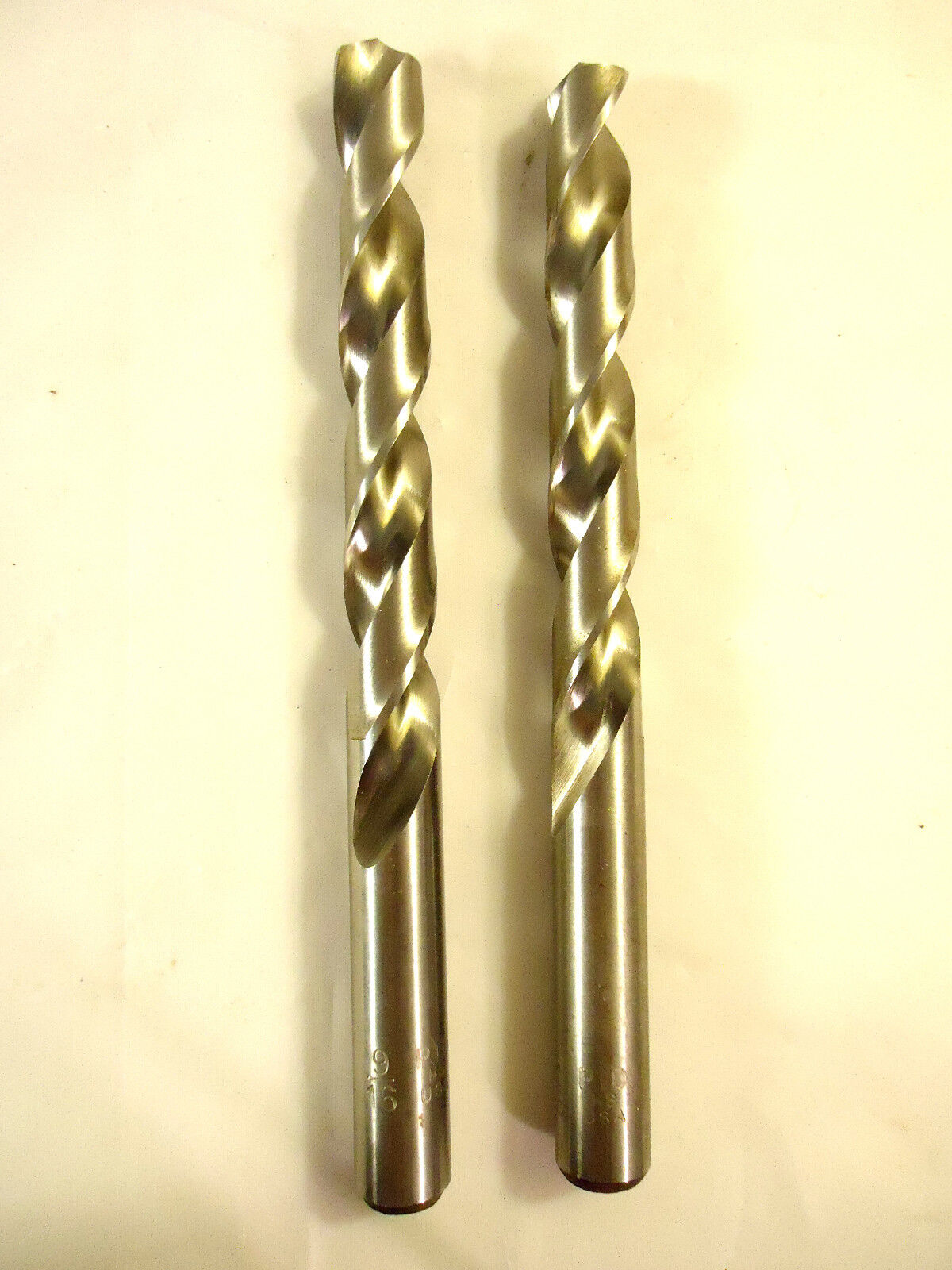 9/16" Drill Bits, Straight Shank, High Speed Steel, Polished Flute, 2 Pcs, NEW.