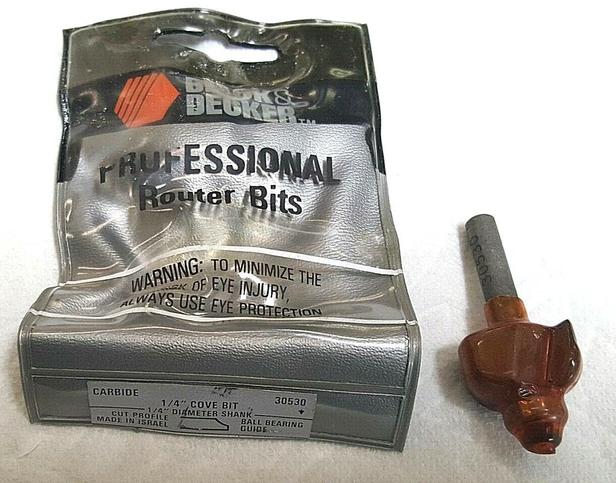 B&D Router Bit, 1/4" Cove Bit, Carbide,1/4" Shank & Bearing, 30530, Israel