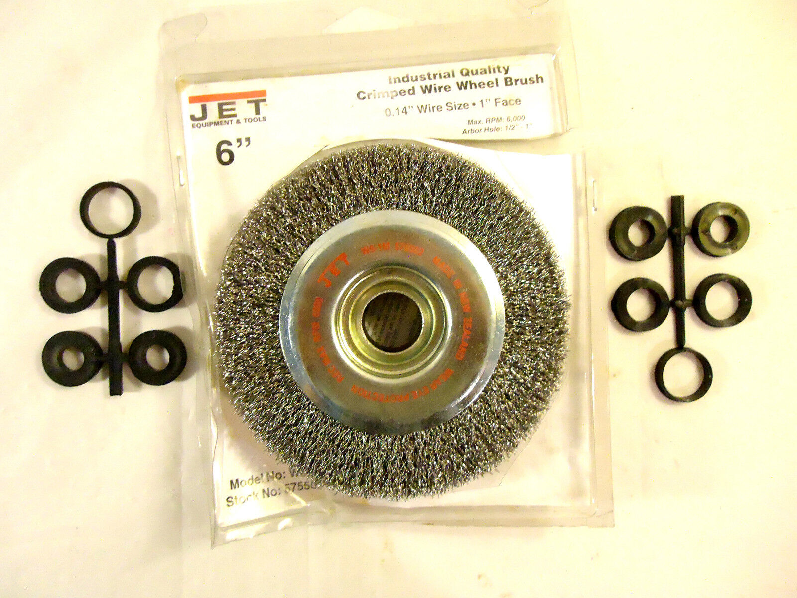 6 "Bench Grinder Wire Wheel, 1" Face / Width, W/5 pr. Bushings, Jet Equip., New.