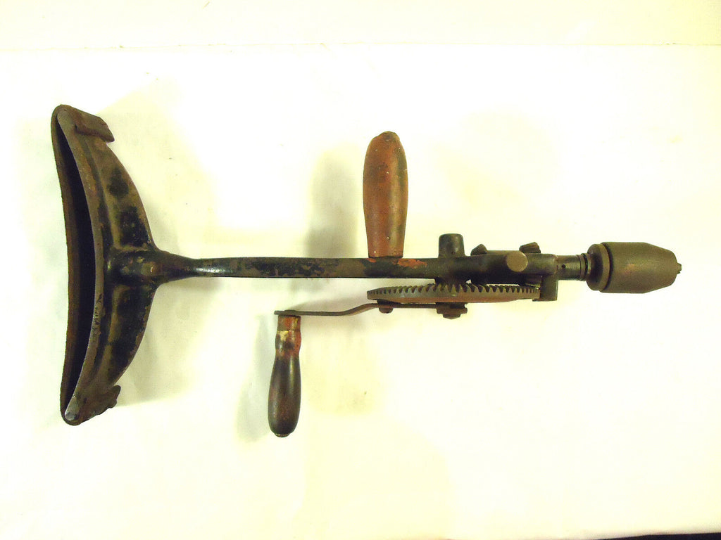 Vintage Goodell Pratt Two-Speed Breast Drill with Leather Strap Breast Plate.