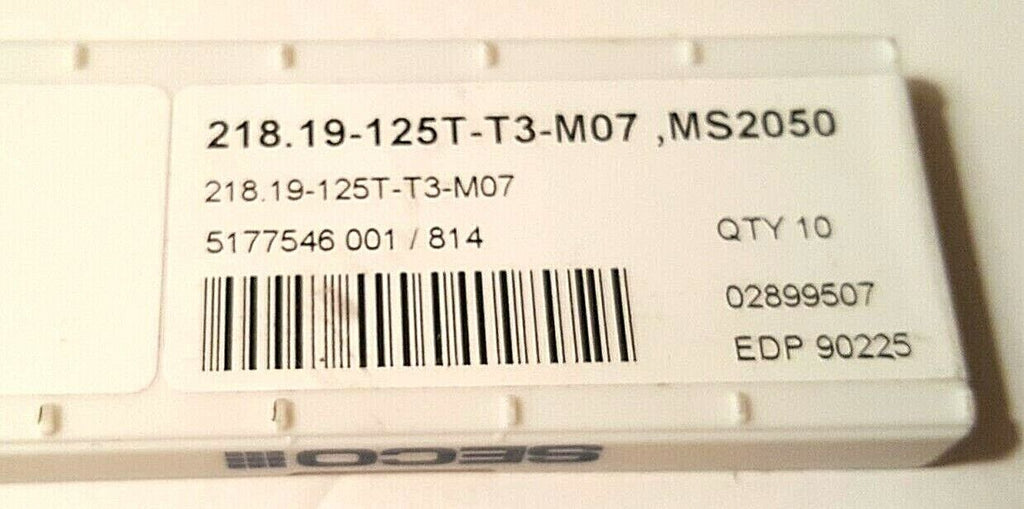218.19-125T-T3 M07 SECO INSERTS Grade MS2050 - Carbide PVD,10PCS, EDP 90225, NEW