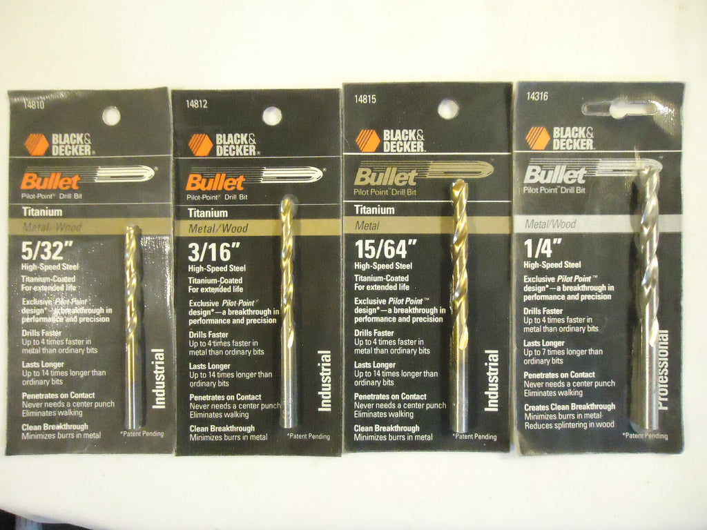 Black and Decker Bullet Drill Bits, High Speed Steel, USA, 8 Piece Lot, New