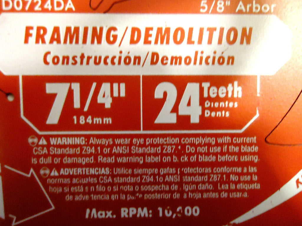 Freud D0724DA DEMO-DEMON 7 ¼” Saw Blade, New.