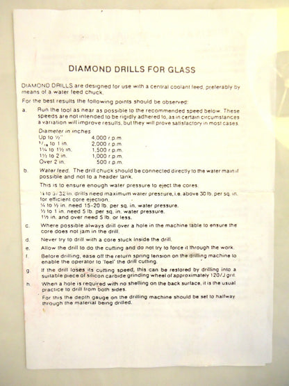 Diamond Electroform Glass Core Drill, 2”Diameter, New/Other/Second.