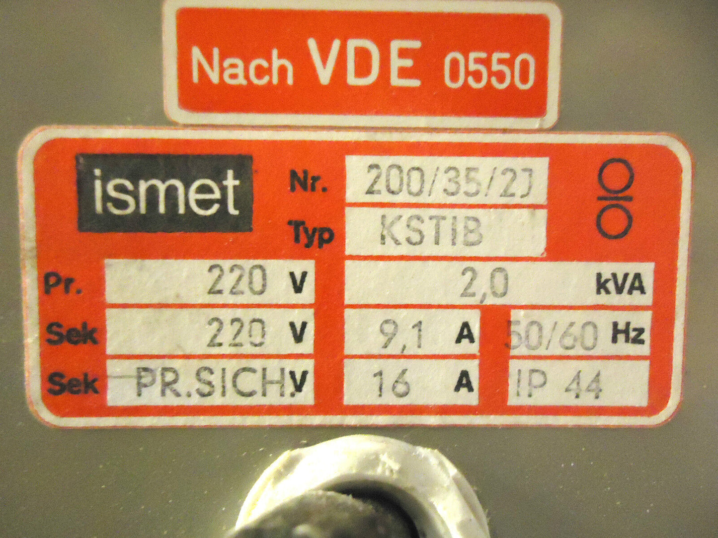 Transformer, NACH VDE 0550, ISMET No 200/35/2J, Type KSTIB.